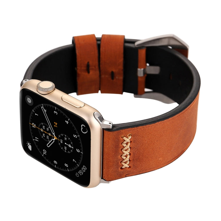 Pour Apple Watch Ultra 49mm/série 8&7 45mm/SE 2&6&SE&5&4 44mm/3&2&1 42mm rétro XX ligne motif bracelet de montre en cuir véritable, For 42mm