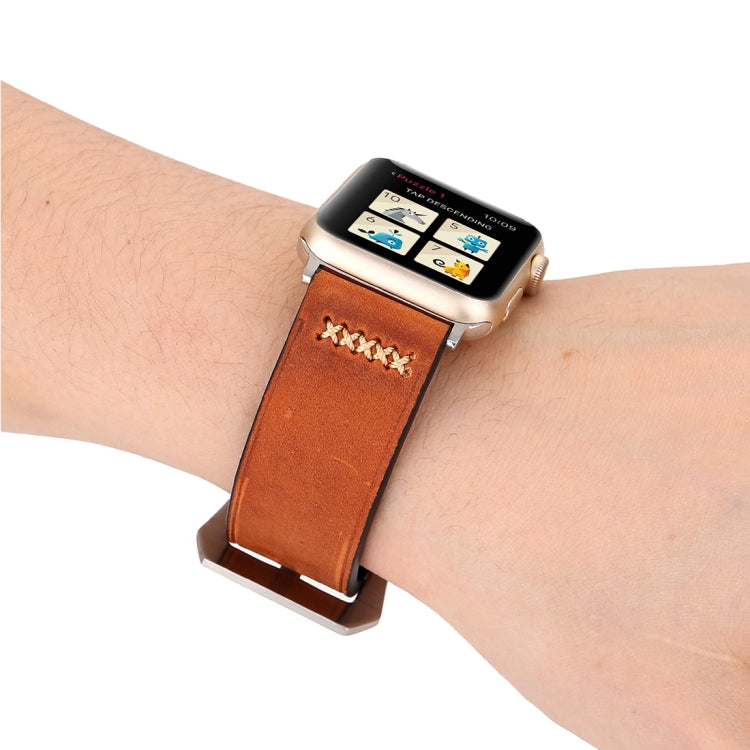 Pour Apple Watch Ultra 49mm/série 8&7 45mm/SE 2&6&SE&5&4 44mm/3&2&1 42mm rétro XX ligne motif bracelet de montre en cuir véritable, For 42mm