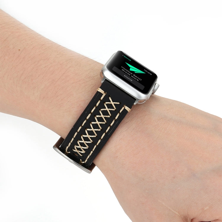 Pour Apple Watch Ultra 49mm/série 8&7 45mm/SE 2&6&SE&5&4 44mm/3&2&1 42mm bracelet de montre en cuir véritable à motif de ligne manuelle, For 42mm