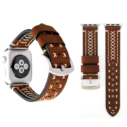 Pour Apple Watch Ultra 49mm/série 8&7 45mm/SE 2&6&SE&5&4 44mm/3&2&1 42mm bracelet de montre en cuir véritable à motif de ligne manuelle, For 42mm