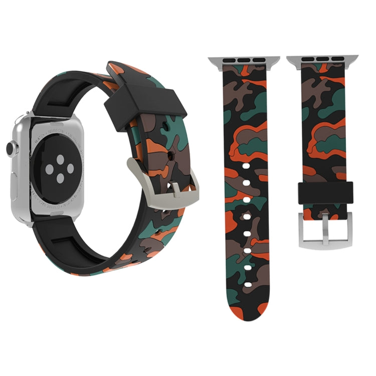 Pour Apple Watch Series 3 & 2 & 1 38 mm Bracelet de montre en silicone à motif camouflage, 38mm