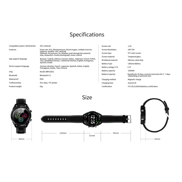 DT28 1,54 pouces IP68 bracelet en silicone étanche Smartwatch Bluetooth 4.2, prise en charge du rappel d'appel entrant/surveillance de la pression artérielle/paiement de la montre