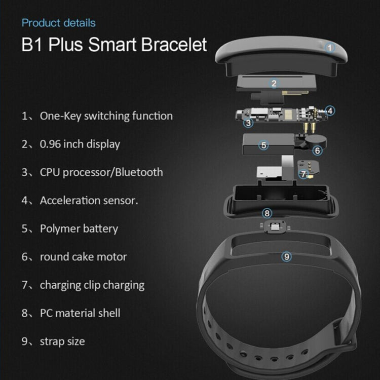 TLW B1 Plus Fitness Tracker 0,96 pouces Écran couleur Bluetooth 4.0 Bracelet intelligent, IP67 étanche, prise en charge du mode sport / moniteur de fréquence cardiaque / moniteur de sommeil / rappel d'informations, B1 Black, B1 Blue, B1 Red