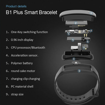 TLW B1 Plus Fitness Tracker 0,96 pouces Écran couleur Bluetooth 4.0 Bracelet intelligent, IP67 étanche, prise en charge du mode sport / moniteur de fréquence cardiaque / moniteur de sommeil / rappel d'informations, B1 Black, B1 Blue, B1 Red