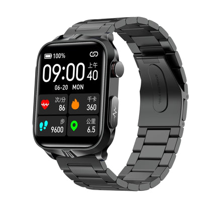 TK11P 1,83 pouces IPS Écran IP68 Montre Intelligente à Bande d'Acier Imperméable, Prise en Charge de la Surveillance du Stress / ECG, Steel Band (Black)