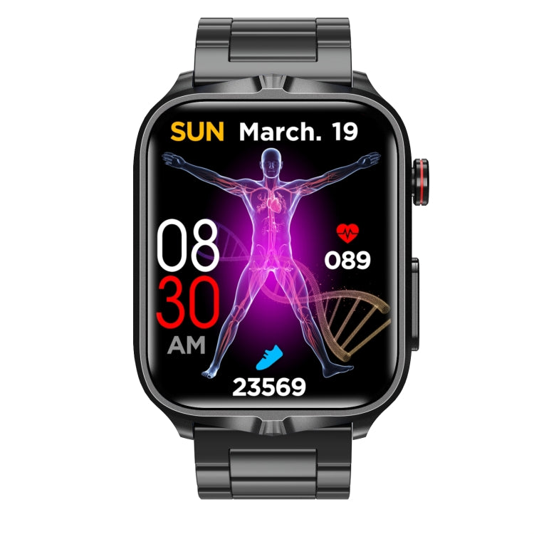 TK11P 1,83 pouces IPS Écran IP68 Montre Intelligente à Bande d'Acier Imperméable, Prise en Charge de la Surveillance du Stress / ECG, Steel Band (Black)
