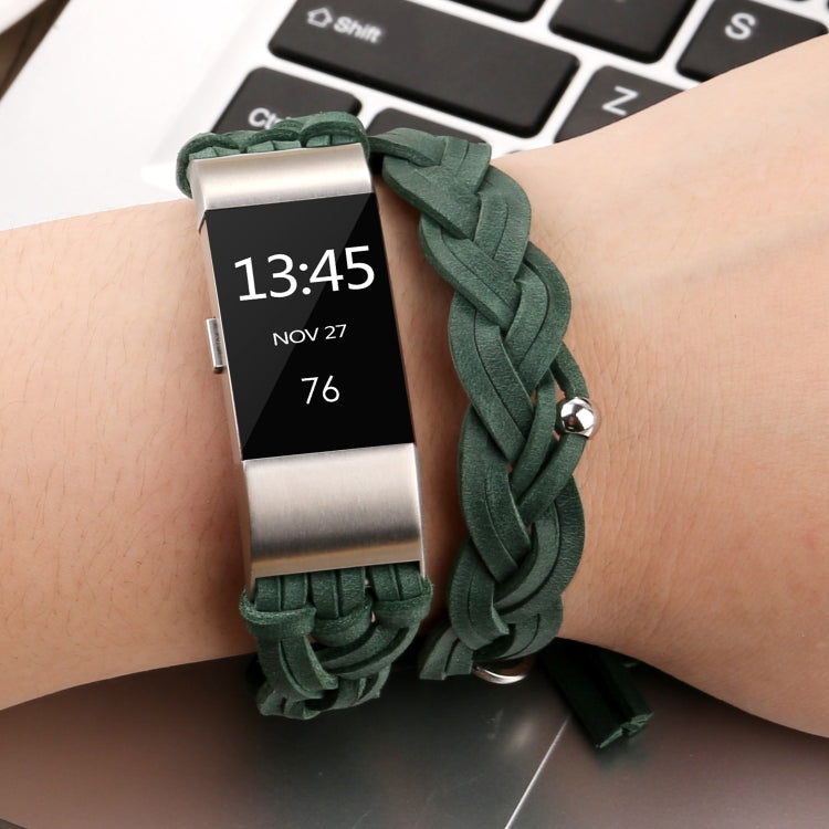 Pour Fitbit Charge 2 Weave Bracelet de remplacement en cuir véritable Bracelet de montre