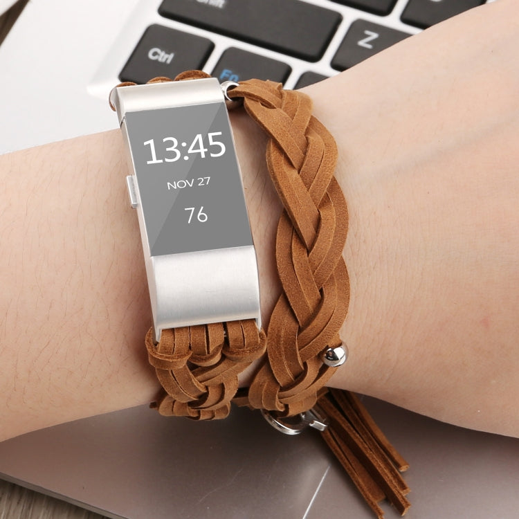 Pour Fitbit Charge 2 Weave Bracelet de remplacement en cuir véritable Bracelet de montre