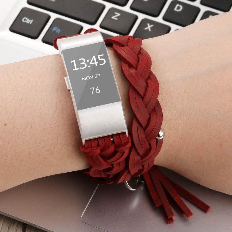 Pour Fitbit Charge 2 Weave Bracelet de remplacement en cuir véritable Bracelet de montre