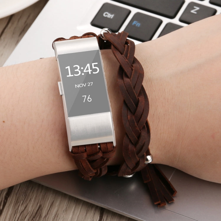 Pour Fitbit Charge 2 Weave Bracelet de remplacement en cuir véritable Bracelet de montre