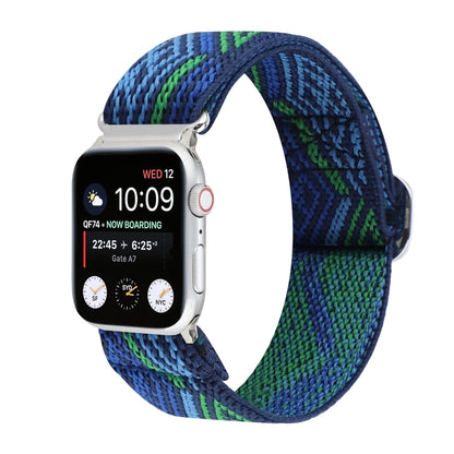 Bracelets de rechange en nylon élastique à boucle japonaise en métal, For Apple Watch Series 7 45mm / 6 & SE & 5 & 4 44mm / 3 & 2 & 1 42mm, For Apple Watch Series 8&7 41mm / SE 2&6&SE&5&4 40mm / 3&2&1 38mm                                               ...