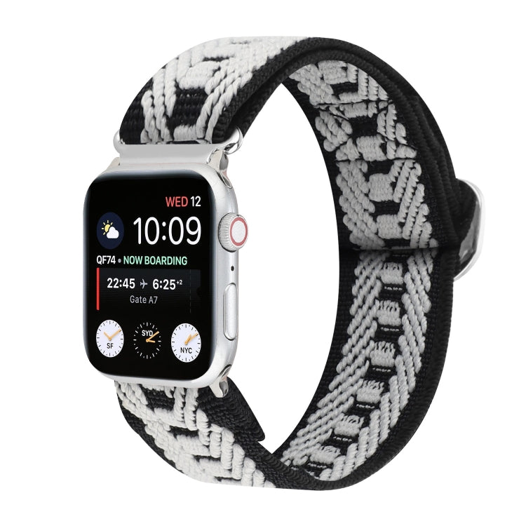 Bracelets de rechange en nylon élastique à boucle japonaise en métal, For Apple Watch Series 7 45mm / 6 & SE & 5 & 4 44mm / 3 & 2 & 1 42mm, For Apple Watch Series 8&7 41mm / SE 2&6&SE&5&4 40mm / 3&2&1 38mm                                               ...