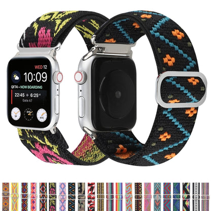 Bracelets de rechange en nylon élastique à boucle japonaise en métal, For Apple Watch Series 7 45mm / 6 & SE & 5 & 4 44mm / 3 & 2 & 1 42mm, For Apple Watch Series 8&7 41mm / SE 2&6&SE&5&4 40mm / 3&2&1 38mm                                               ...