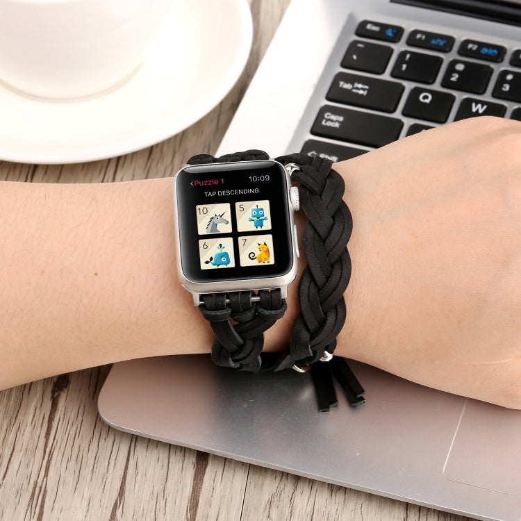 Bracelet de montre en cuir tissé à la main pour Apple Watch Series 6 & SE & 5 & 4 40mm / 3 & 2 & 1 38mm, For Apple Watch Series 8&7 41mm / SE 2&6&SE&5&4 40mm / 3&2&1 38mm, For Apple Watch Series 7 41mm / 6 & SE & 5 & 4 40mm / 3 & 2 & 1 38mm