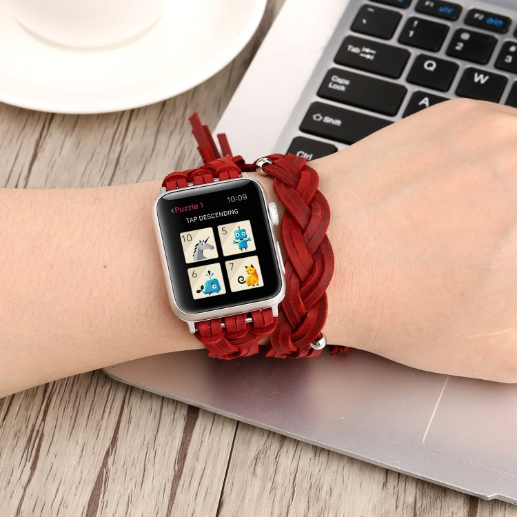 Bracelet de montre en cuir tissé à la main pour Apple Watch Series 6 & SE & 5 & 4 44mm / 3 & 2 & 1 42mm, For Apple Watch Ultra 49mm / Series 8&7 45mm / SE 2&6&SE&5&4 44mm / 3&2&1 42mm, For Apple Watch Series 7 45mm / 6 & SE & 5 & 4 44mm / 3 & 2 & 1 42mm