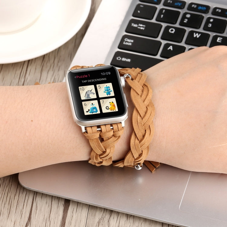 Bracelet de montre en cuir tissé à la main pour Apple Watch Series 6 & SE & 5 & 4 44mm / 3 & 2 & 1 42mm, For Apple Watch Ultra 49mm / Series 8&7 45mm / SE 2&6&SE&5&4 44mm / 3&2&1 42mm, For Apple Watch Series 7 45mm / 6 & SE & 5 & 4 44mm / 3 & 2 & 1 42mm