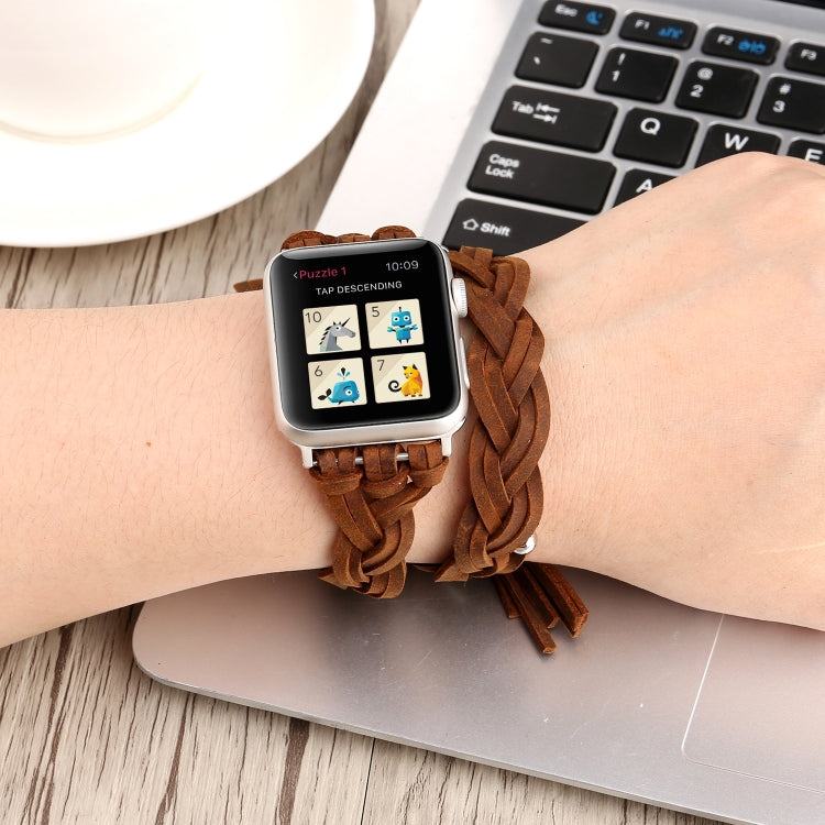 Bracelet de montre en cuir tissé à la main pour Apple Watch Series 6 & SE & 5 & 4 44mm / 3 & 2 & 1 42mm, For Apple Watch Ultra 49mm / Series 8&7 45mm / SE 2&6&SE&5&4 44mm / 3&2&1 42mm, For Apple Watch Series 7 45mm / 6 & SE & 5 & 4 44mm / 3 & 2 & 1 42mm