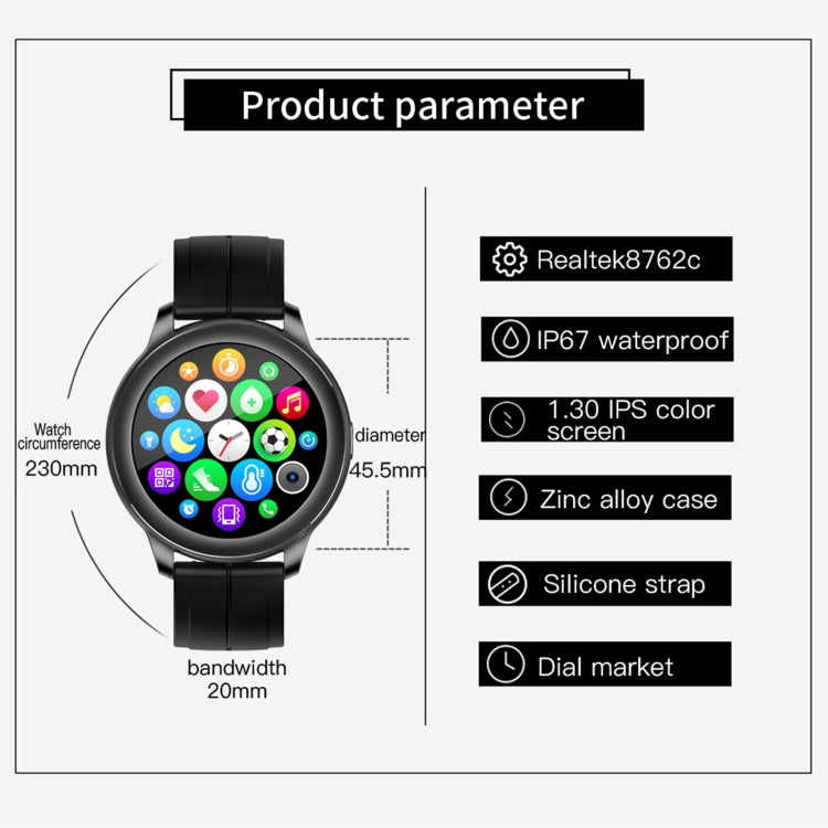 CF22 1,3 pouces IPS écran couleur IP67 montre intelligente étanche, prend en charge le moniteur de sommeil/moniteur de fréquence cardiaque/moniteur de pression artérielle