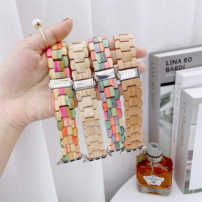 Bracelet de montre tissé en perles de bois pour Apple Watch Series 6 & SE & 5 & 4 40mm / 3 & 2 & 1 38mm, For Apple Watch Series 8&7 41mm / SE 2&6&SE&5&4 40mm / 3&2&1 38mm, For Apple Watch Series 7 41mm / 6 & SE & 5 & 4 40mm / 3 & 2 & 1 38mm