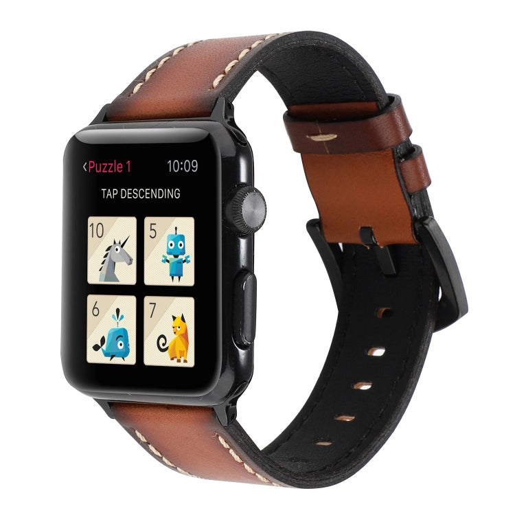 Bracelet de montre en cuir véritable en cuir de vachette rétro pour Apple Watch Series 6 & SE & 5 & 4 40mm / 3 & 2 & 1 38mm, For Apple Watch Series 8&7 41mm / SE 2&6&SE&5&4 40mm / 3&2&1 38mm                                                              ...