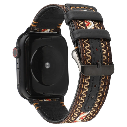 Bracelet en cuir véritable de style ethnique, For Apple Watch Series 7 41mm / 6 & SE & 5 & 4 40mm / 3 & 2 & 1 38mm, For Apple Watch Series 7 45mm / 6 & SE & 5 & 4 44mm / 3 & 2 & 1 42mm