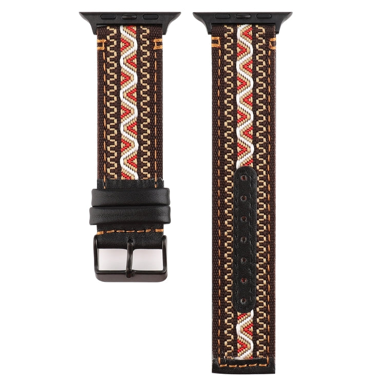 Bracelet en cuir véritable de style ethnique, For Apple Watch Series 7 41mm / 6 & SE & 5 & 4 40mm / 3 & 2 & 1 38mm, For Apple Watch Series 7 45mm / 6 & SE & 5 & 4 44mm / 3 & 2 & 1 42mm