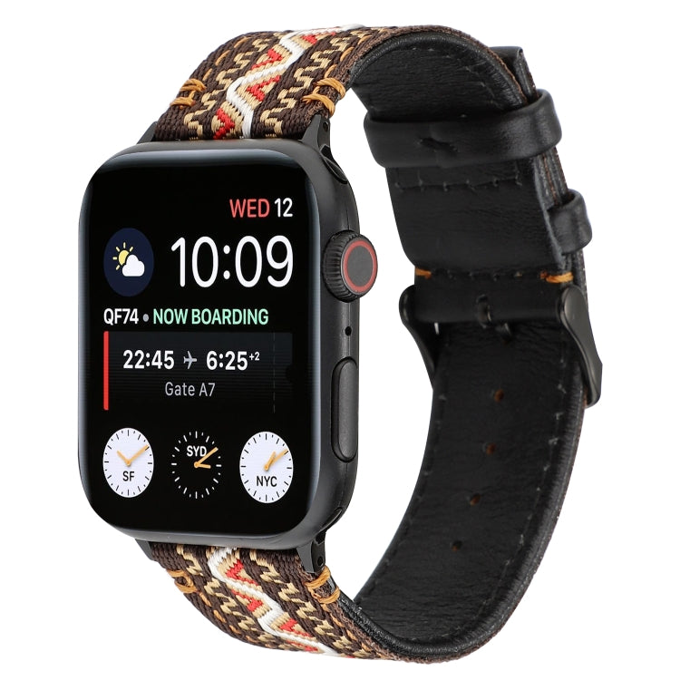 Bracelet en cuir véritable de style ethnique, For Apple Watch Series 7 41mm / 6 & SE & 5 & 4 40mm / 3 & 2 & 1 38mm, For Apple Watch Series 7 45mm / 6 & SE & 5 & 4 44mm / 3 & 2 & 1 42mm