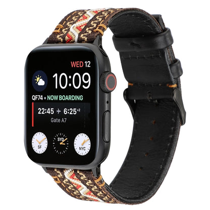 Bracelet en cuir véritable de style ethnique, For Apple Watch Series 7 41mm / 6 & SE & 5 & 4 40mm / 3 & 2 & 1 38mm, For Apple Watch Series 7 45mm / 6 & SE & 5 & 4 44mm / 3 & 2 & 1 42mm