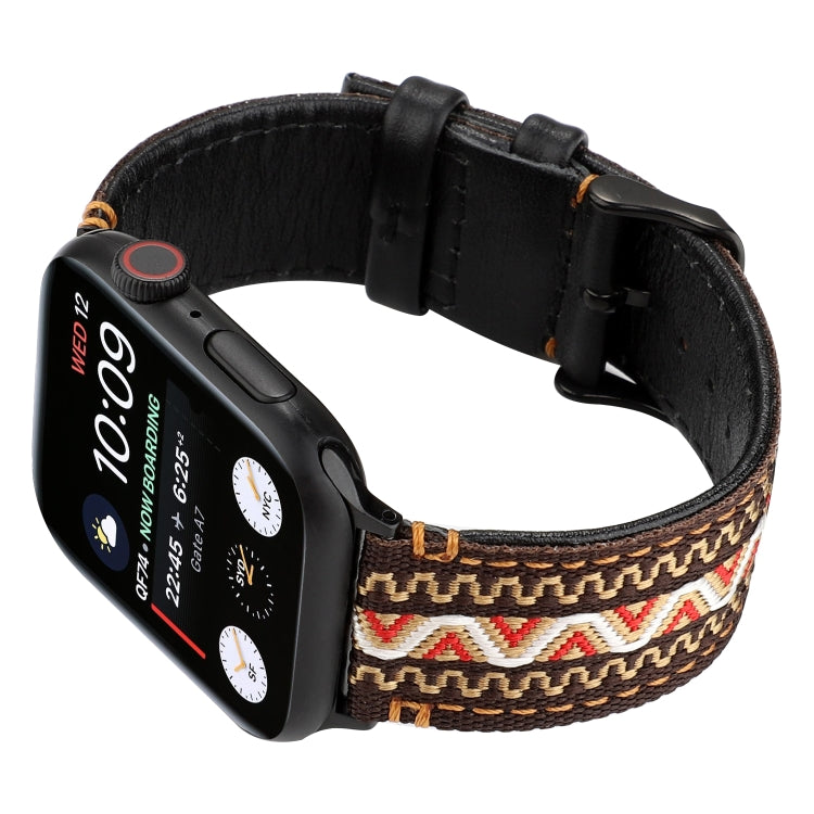 Bracelet en cuir véritable de style ethnique, For Apple Watch Series 7 41mm / 6 & SE & 5 & 4 40mm / 3 & 2 & 1 38mm, For Apple Watch Series 7 45mm / 6 & SE & 5 & 4 44mm / 3 & 2 & 1 42mm