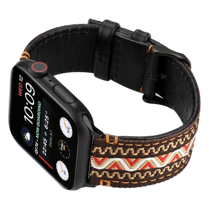 Bracelet en cuir véritable de style ethnique, For Apple Watch Series 7 41mm / 6 & SE & 5 & 4 40mm / 3 & 2 & 1 38mm, For Apple Watch Series 7 45mm / 6 & SE & 5 & 4 44mm / 3 & 2 & 1 42mm