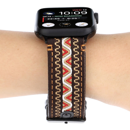 Bracelet en cuir véritable de style ethnique, For Apple Watch Series 7 41mm / 6 & SE & 5 & 4 40mm / 3 & 2 & 1 38mm, For Apple Watch Series 7 45mm / 6 & SE & 5 & 4 44mm / 3 & 2 & 1 42mm