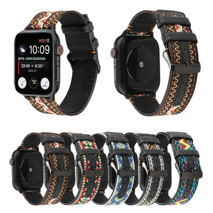 Bracelet en cuir véritable de style ethnique, For Apple Watch Series 7 41mm / 6 & SE & 5 & 4 40mm / 3 & 2 & 1 38mm, For Apple Watch Series 7 45mm / 6 & SE & 5 & 4 44mm / 3 & 2 & 1 42mm