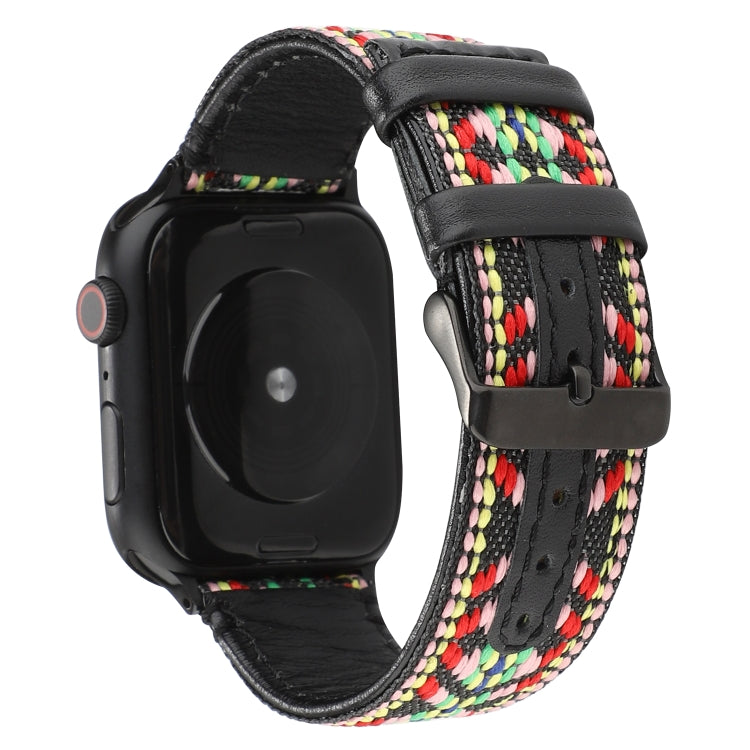 Bracelet en cuir véritable de style ethnique, For Apple Watch Series 7 41mm / 6 & SE & 5 & 4 40mm / 3 & 2 & 1 38mm, For Apple Watch Series 7 45mm / 6 & SE & 5 & 4 44mm / 3 & 2 & 1 42mm