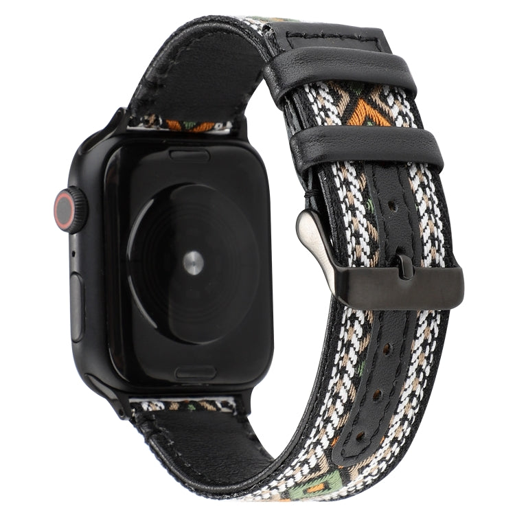 Bracelet en cuir véritable de style ethnique, For Apple Watch Series 7 41mm / 6 & SE & 5 & 4 40mm / 3 & 2 & 1 38mm, For Apple Watch Series 7 45mm / 6 & SE & 5 & 4 44mm / 3 & 2 & 1 42mm
