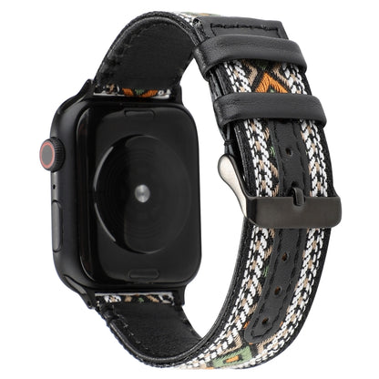 Bracelet en cuir véritable de style ethnique, For Apple Watch Series 7 41mm / 6 & SE & 5 & 4 40mm / 3 & 2 & 1 38mm, For Apple Watch Series 7 45mm / 6 & SE & 5 & 4 44mm / 3 & 2 & 1 42mm