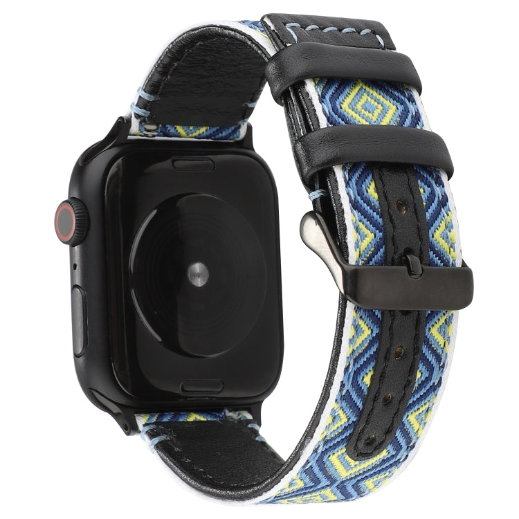 Bracelet en cuir véritable de style ethnique, For Apple Watch Series 7 41mm / 6 & SE & 5 & 4 40mm / 3 & 2 & 1 38mm, For Apple Watch Series 7 45mm / 6 & SE & 5 & 4 44mm / 3 & 2 & 1 42mm