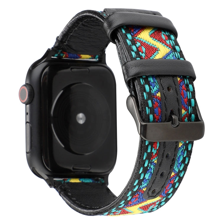 Bracelet en cuir véritable de style ethnique, For Apple Watch Series 7 41mm / 6 & SE & 5 & 4 40mm / 3 & 2 & 1 38mm, For Apple Watch Series 7 45mm / 6 & SE & 5 & 4 44mm / 3 & 2 & 1 42mm