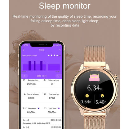 F80 1,3 pouces écran couleur TFT IP68 étanche femmes montre intelligente, moniteur de température corporelle de soutien/moniteur de pression artérielle/rappel du cycle menstruel