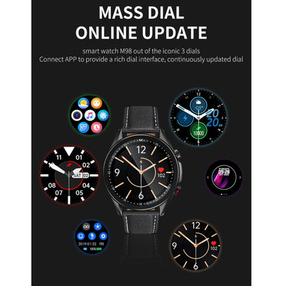 M98 1,28 pouces IPS Écran Couleur IP67 Montre Intelligente Étanche, Prise en Charge du Moniteur de Sommeil / Moniteur de Fréquence Cardiaque / Appel Bluetooth, Style: Bracelet en Cuir, Leather Strap(Silver), Leather Strap(Black)