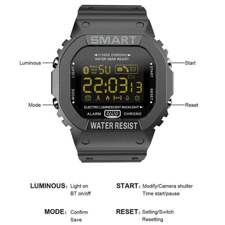 Lokmat MK22 1,21 pouces FSTN LCD Écran 50m Montre Intelligente Étanche, Rappel d'Informations de Support / Caméra à Distance / Enregistrement Sportif