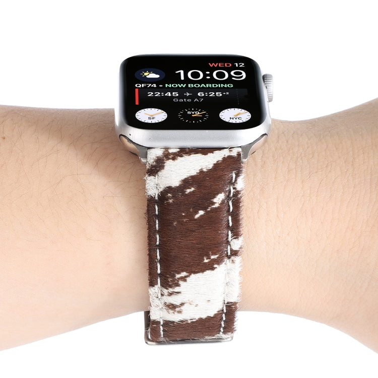 Bracelet de montre en cuir à imprimé léopard moelleux en crin de cheval, For Apple Watch Ultra 49mm / Series 8&7 45mm / SE 2&6&SE&5&4 44mm / 3&2&1 42mm, For Apple Watch Series 8&7 41mm / SE 2&6&SE&5&4 40mm / 3&2&1 38mm                                  ...