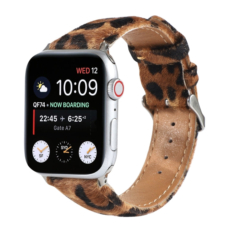 Bracelet de montre en cuir à imprimé léopard moelleux en crin de cheval, For Apple Watch Ultra 49mm / Series 8&7 45mm / SE 2&6&SE&5&4 44mm / 3&2&1 42mm, For Apple Watch Series 8&7 41mm / SE 2&6&SE&5&4 40mm / 3&2&1 38mm                                  ...