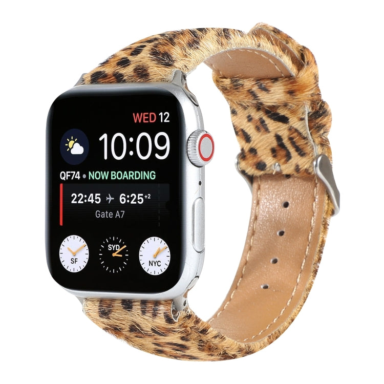 Bracelet de montre en cuir à imprimé léopard moelleux en crin de cheval, For Apple Watch Ultra 49mm / Series 8&7 45mm / SE 2&6&SE&5&4 44mm / 3&2&1 42mm, For Apple Watch Series 8&7 41mm / SE 2&6&SE&5&4 40mm / 3&2&1 38mm                                  ...