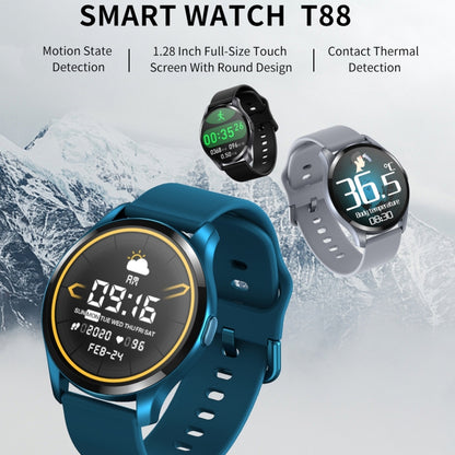 T88 1,28 pouces TFT écran couleur IP67 montre intelligente étanche, prise en charge de la surveillance de la température corporelle / surveillance du sommeil / surveillance de la fréquence cardiaque