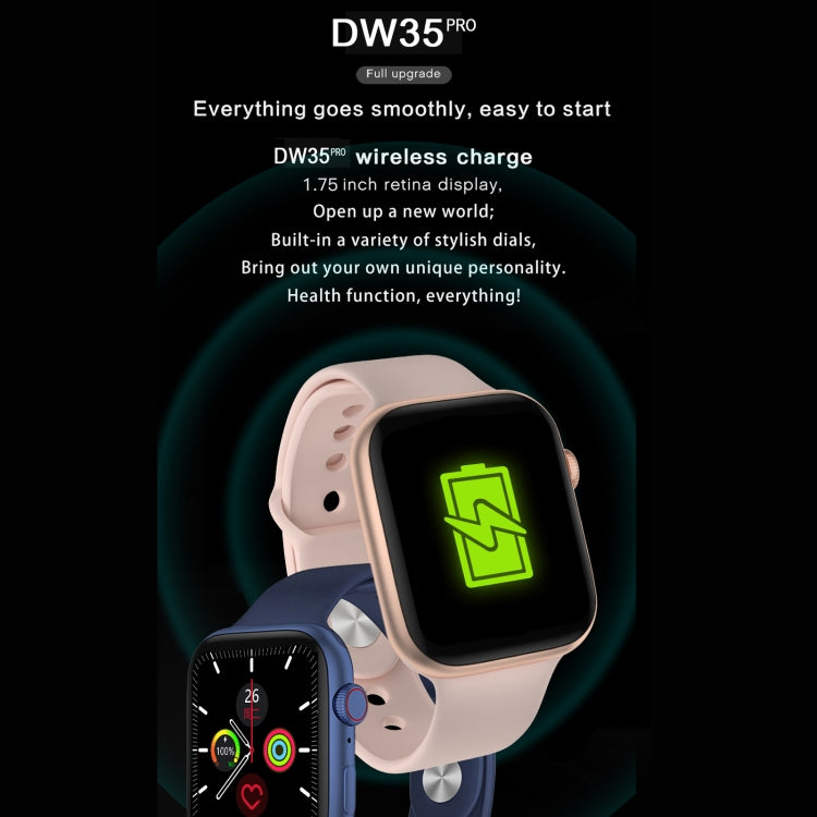 DW35PRO Montre intelligente étanche IPX7 avec écran couleur de 1,75 pouces, prise en charge de la réponse et du rejet Bluetooth / surveillance du sommeil / surveillance de la fréquence cardiaque, style: bracelet en acier, Steel Strap(Rose Gold)        ...