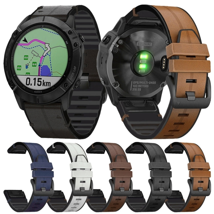 Bracelet de rechange en silicone + cuir à dégagement rapide, For Garmin Fenix 6, For Garmin Fenix 6X