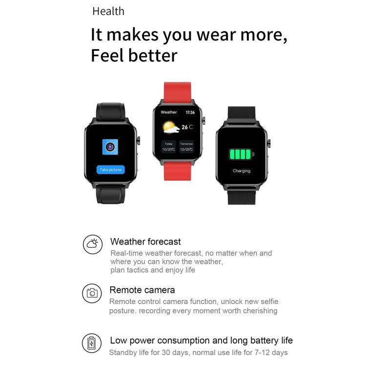 E86 1,7 pouces TFT écran couleur IP68 montre intelligente étanche, prise en charge de la surveillance de l'oxygène sanguin/surveillance de la température corporelle/diagnostic médical AI, style : bracelet en TPU, TPU Strap(Blue), TPU Strap(Black)      ...