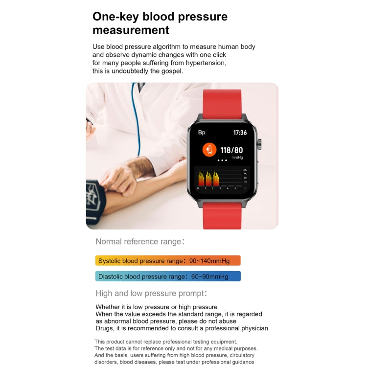 E86 1,7 pouces écran couleur TFT IP68 montre intelligente étanche, prise en charge de la surveillance de l'oxygène sanguin/surveillance de la température corporelle/diagnostic médical AI, style : bracelet en acier, Steel Strap(Black)