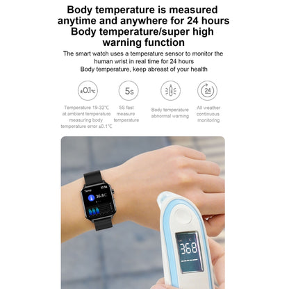 E86 1,7 pouces écran couleur TFT IP68 montre intelligente étanche, prise en charge de la surveillance de l'oxygène sanguin/surveillance de la température corporelle/diagnostic médical AI, style : bracelet en acier, Steel Strap(Black)