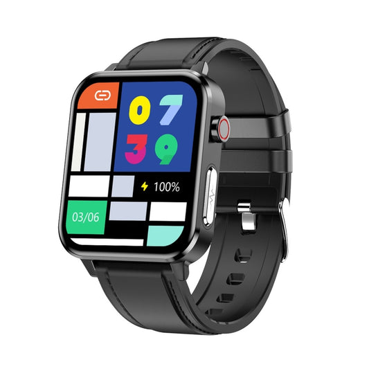 E86 1,7 pouces TFT écran couleur IP68 montre intelligente étanche, prise en charge de la surveillance de l'oxygène sanguin/surveillance de la température corporelle/diagnostic médical AI, style : bracelet en cuir, Leather Strap(Black)